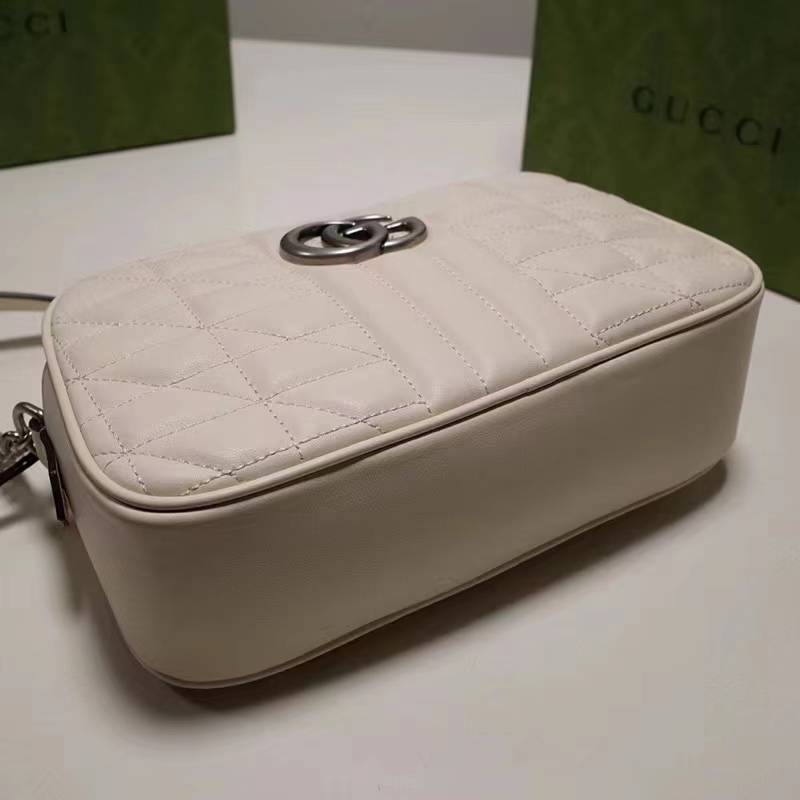 Gucci Women GG Marmont Small Shoulder Bag White Matelassé