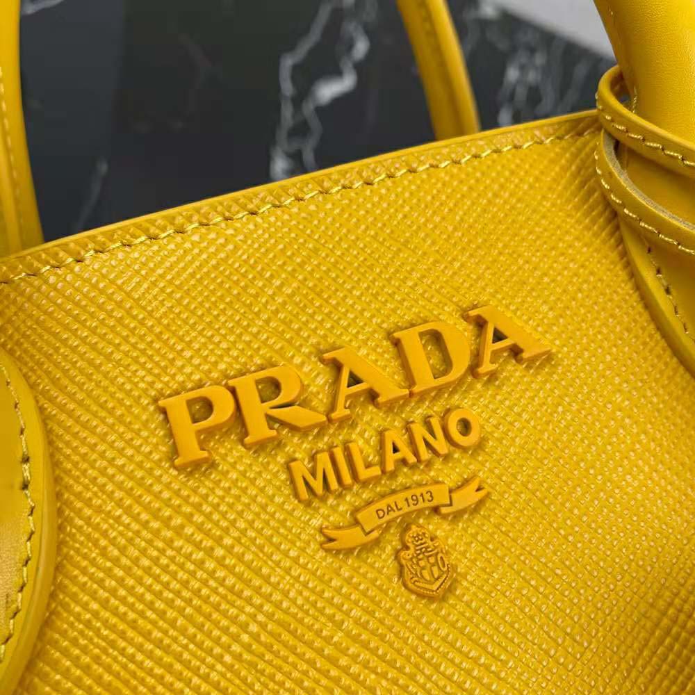 Prada Women Saffiano Leather Prada Monochrome Bag-Yellow