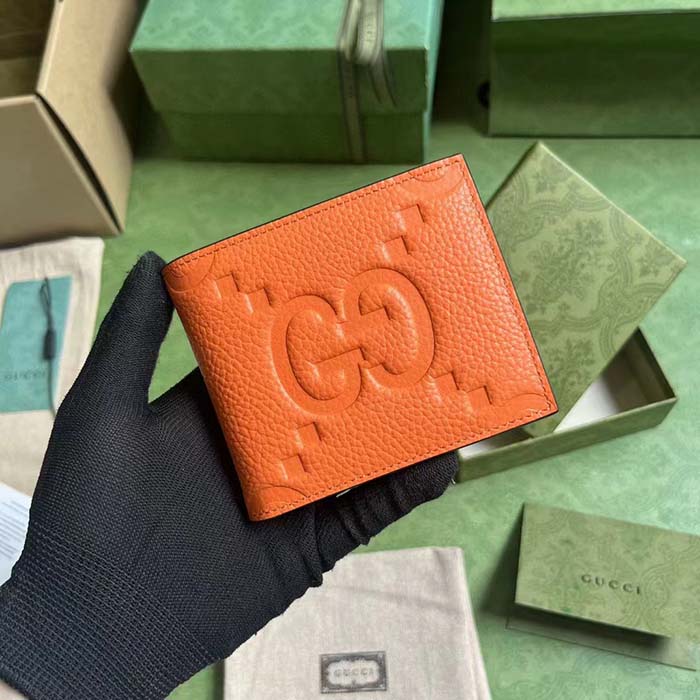 Gucci Unisex Jumbo GG Wallet Orange Leather Moiré Lining