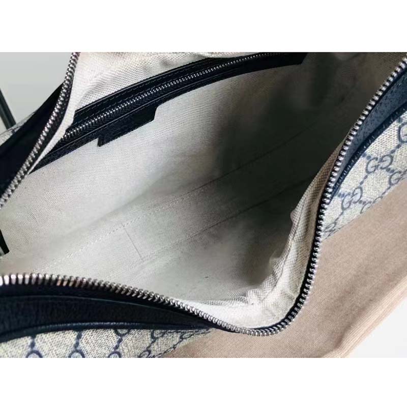 Gucci Women GG Attache Large Shoulder Bag Beige Blue GG Supreme Canvas