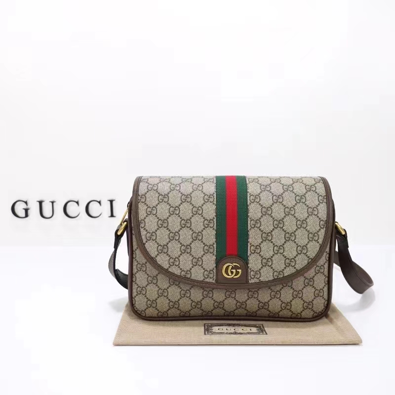 Gucci GG Unisex Ophidia Messenger Bag Beige Ebony GG Supreme Canvas Double G