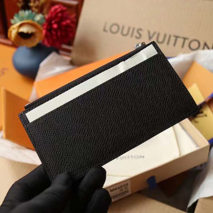 Louis Vuitton LV Unisex Coin Card Holder Taiga Cowhide Leather 4 Card Slots