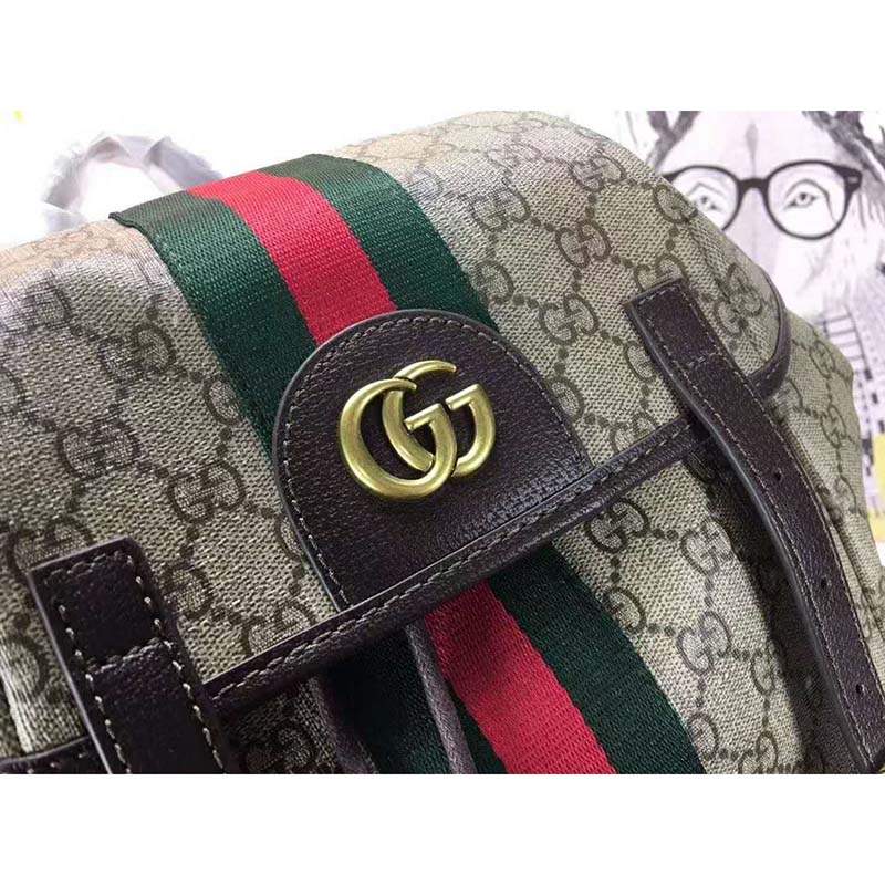 Gucci GG Unisex Ophidia GG Medium Backpack Beige/Ebony Supreme Canvas