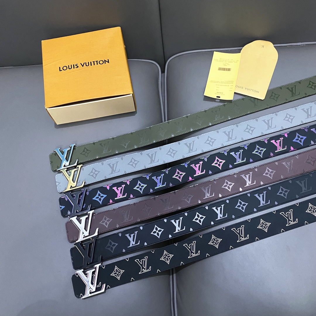 Louis Vuitton Unisex LV Light 40 MM Reversible Belt Monogram Spotlight Multi Black Calf Leather