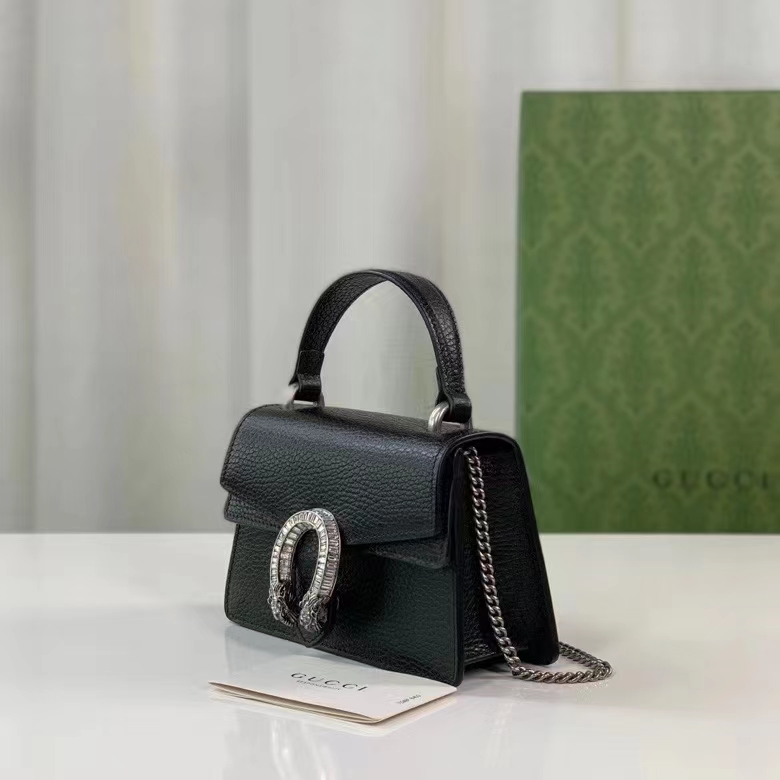 Gucci GG Women Dionysus Mini Top Handle Bag Black Crystal Hardware Tiger Head Closure