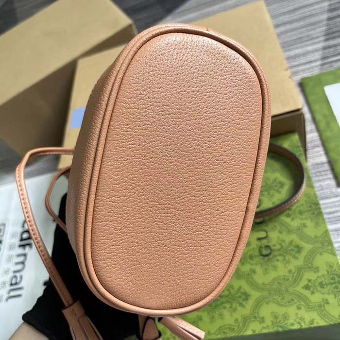 Gucci Women Ophidia Mini GG Bucket Bag Pink Canvas Leather Drawstring Closure