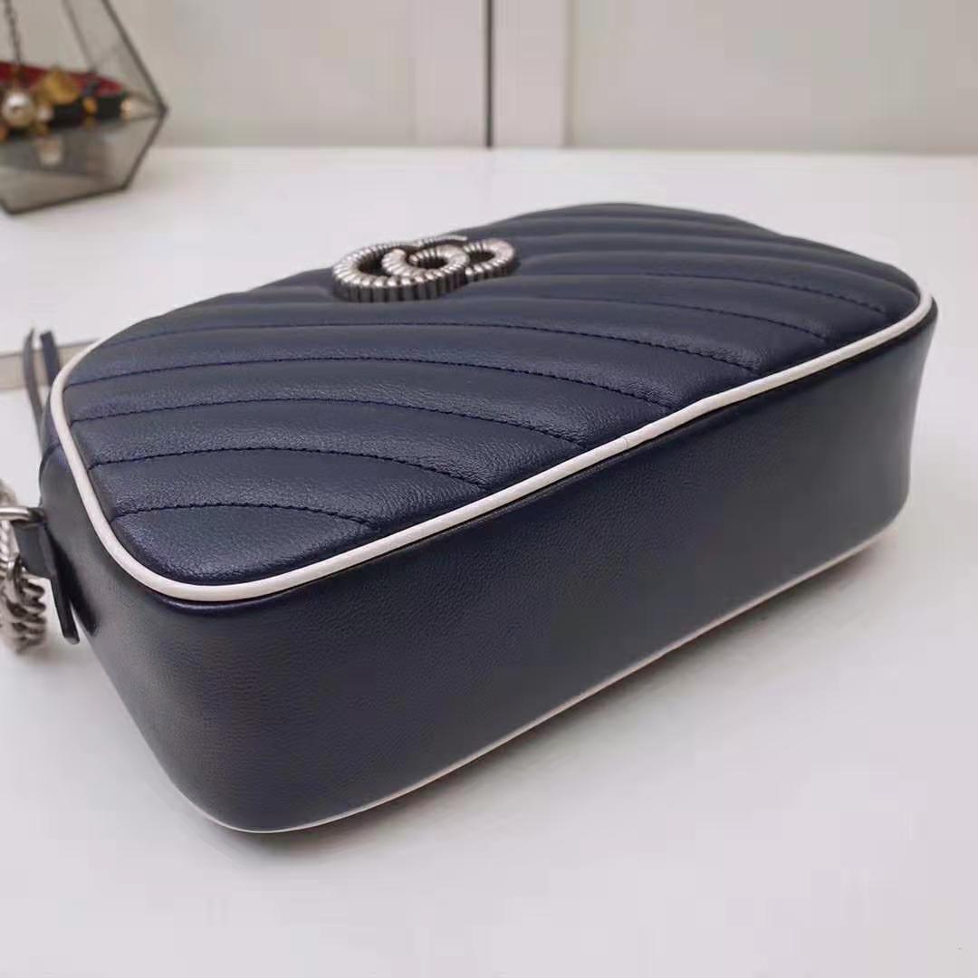 Gucci GG Women GG Marmont Matelassé Shoulder Bag in Blue Diagonal Matelassé Leather