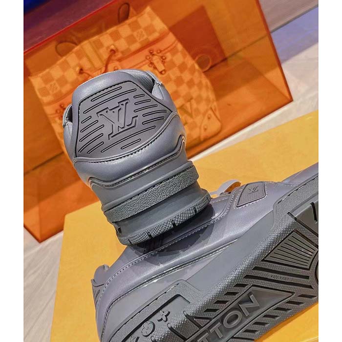 Louis Vuitton Unisex LV Trainer Sneaker Grey Calf Leather Rubber Outsole Monogram Flower