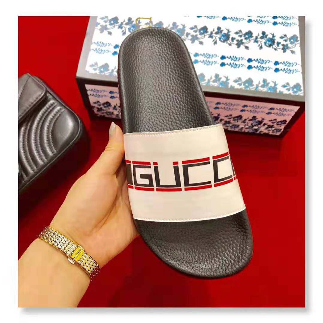 Gucci Unisex Gucci Stripe Rubber Slide Sandal 2cm Height-White