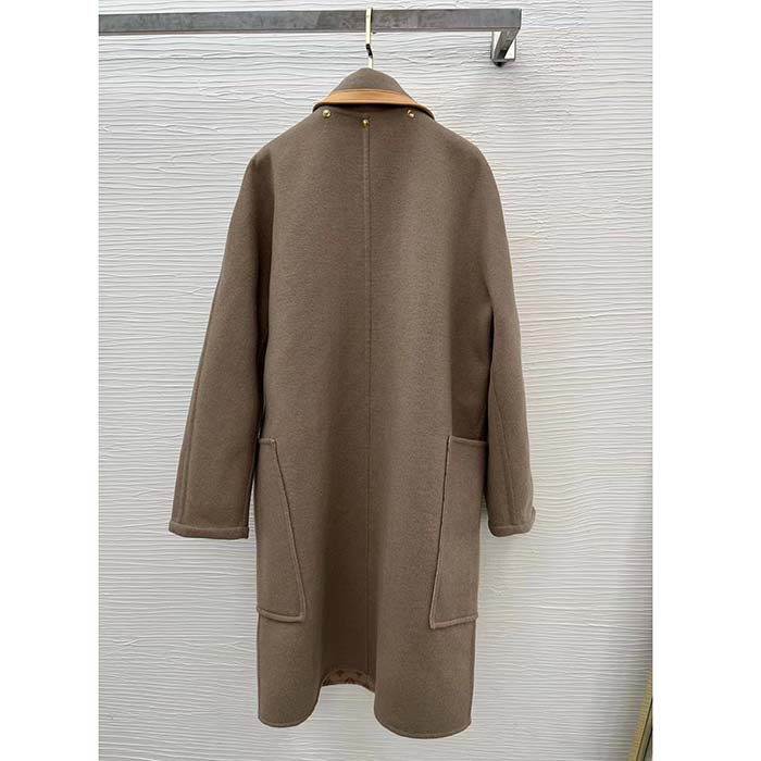 Louis Vuitton Women LV Removable Collar Double Face Coat Wool Silk Ficelle Foncée Brown Regular Fit