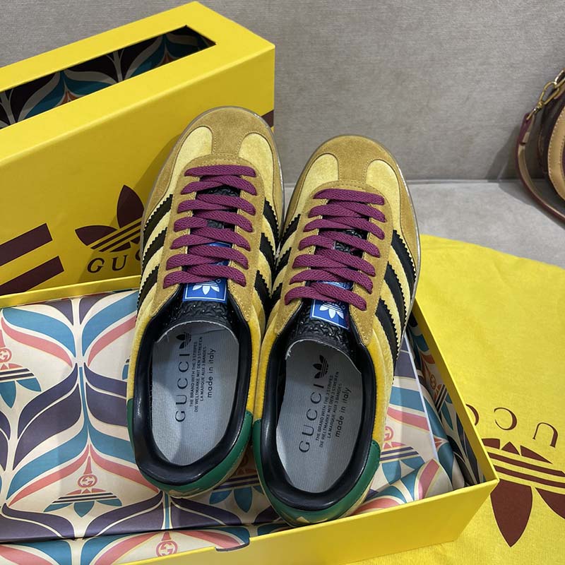 Gucci Unisex Adidas x Gucci Gazelle Sneaker Yellow Velvet Beige Suede Low Heel