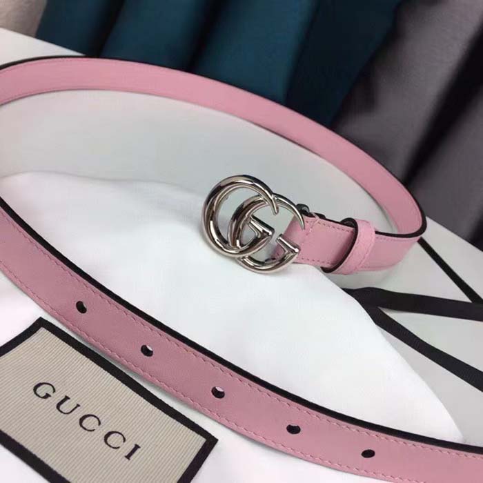 Gucci Unisex GG Marmont Thin Belt Light Pink Leather Double G Buckle 2 CM Width
