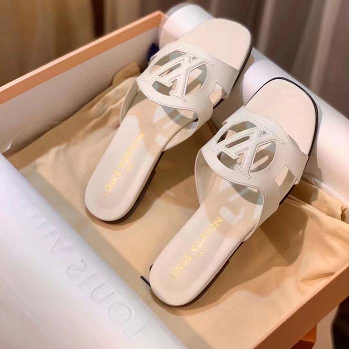 Louis Vuitton LV Unisex Isola Flat Mule White Calf Leather Circle Signature
