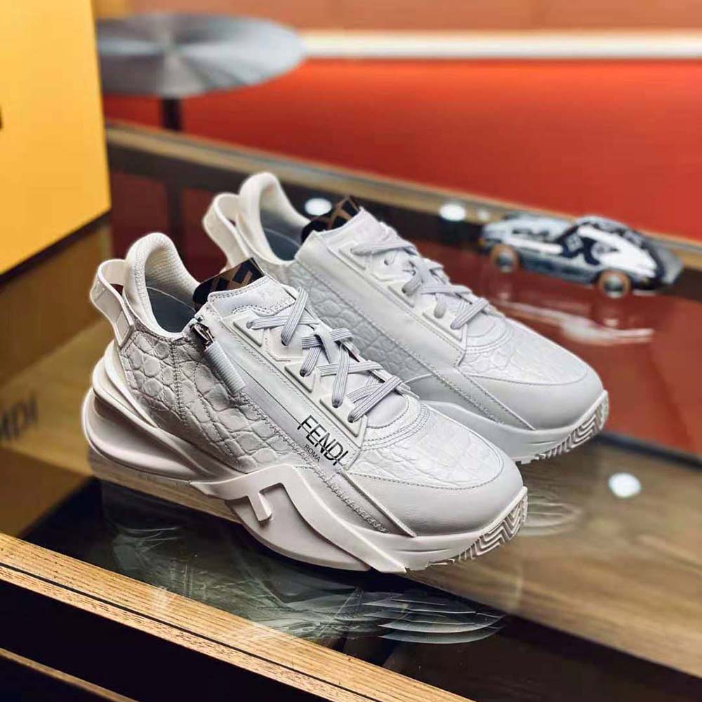 Fendi Men Sneakers White Caiman Low-Tops