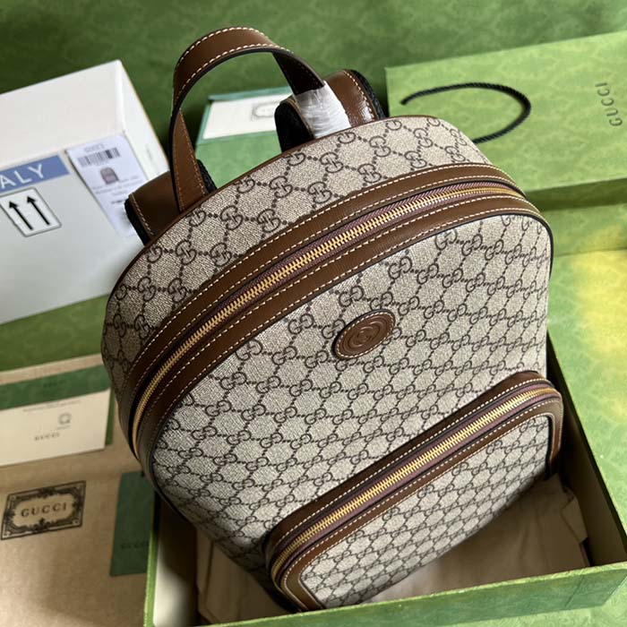 Gucci Unisex Backpack Interlocking G Beige Ebony GG Supreme Canvas
