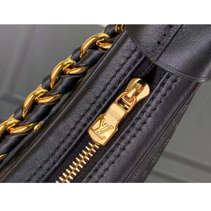 Louis Vuitton LV Women Loop Half-Moon Baguette Bag Black Calfskin Monogram Flowers