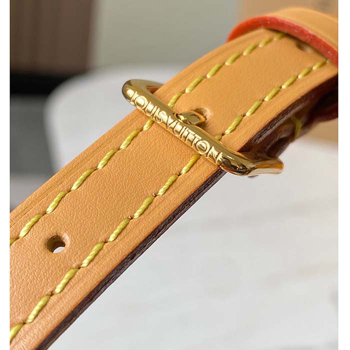 Louis Vuitton LV Unisex Petit Sac Plat Bag Monogram Coated Canvas Aged Natural Cowhide Leather