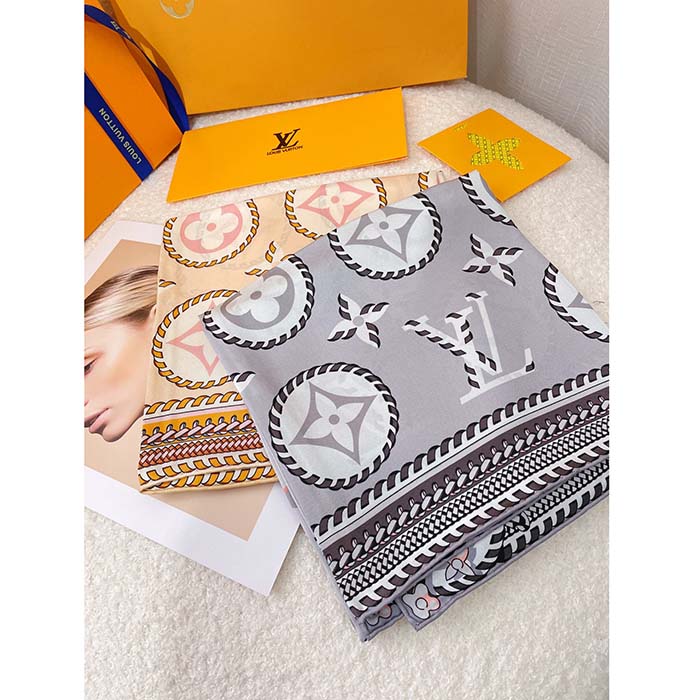Louis Vuitton LV Women Braided Monogram Printed Scarf Beige Silk Monogram Pattern