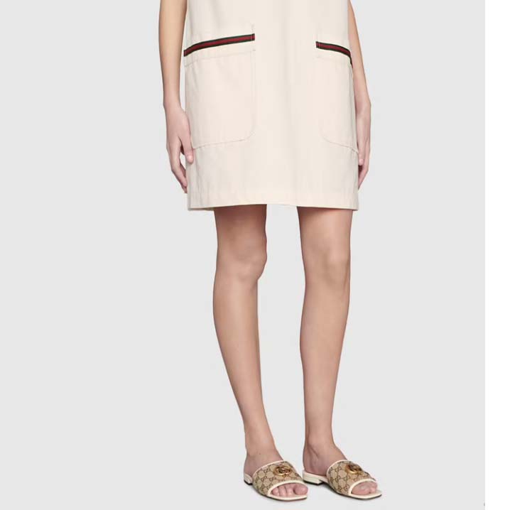 Gucci Women’s GG Matelassé Canvas Slide Sandal Double G Square Toe Leather Flat