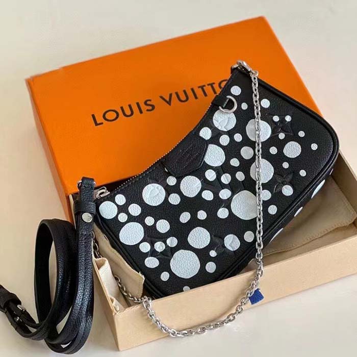 Louis Vuitton LV Women Easy Pouch On Strap Black White Embossed Grained Monogram Cowhide