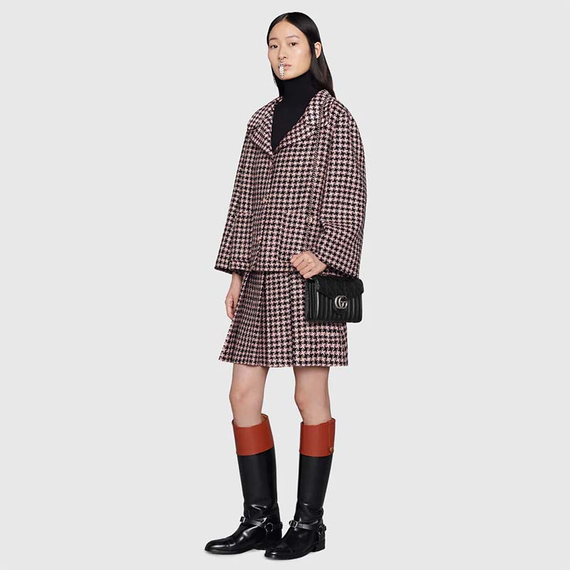 Gucci Women GG Marmont Matelassé Mini Bag Black Leather Double G