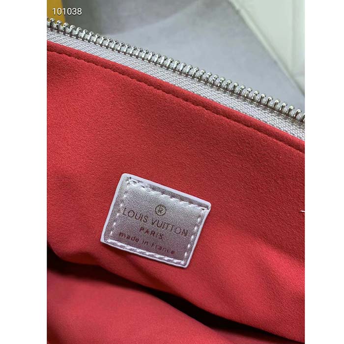 Louis Vuitton LV Women Coussin PM Handbag Silver Lambskin Cowhide Lining Zip Closure