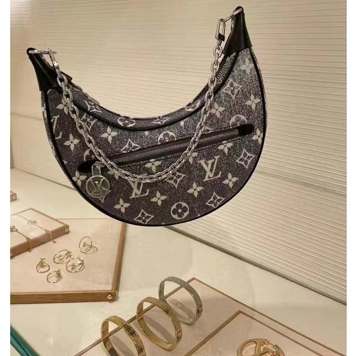 Louis Vuitton LV Women Loop PM Bag Gray Denim Textile Jacquard