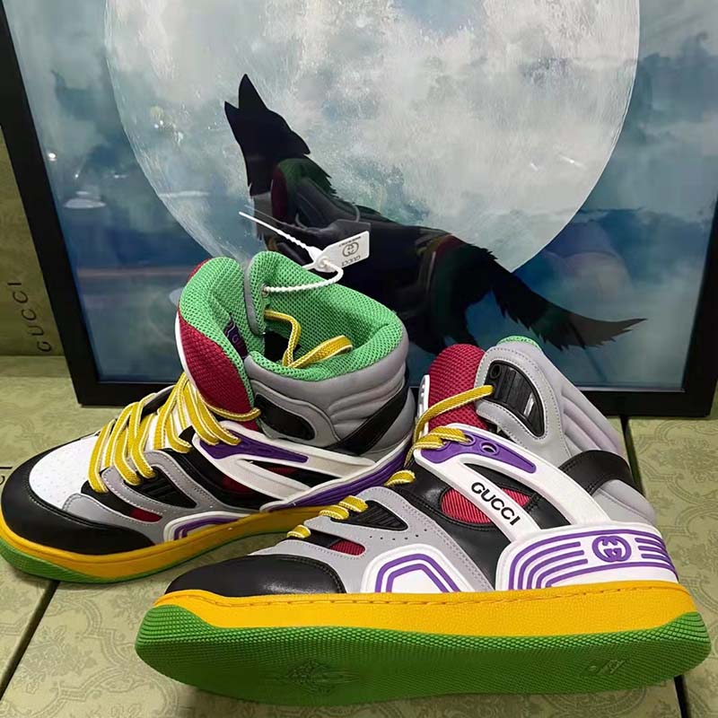 Gucci Unisex GG Gucci Basket Sneaker Black Demetra Rubber Interlocking G Patch