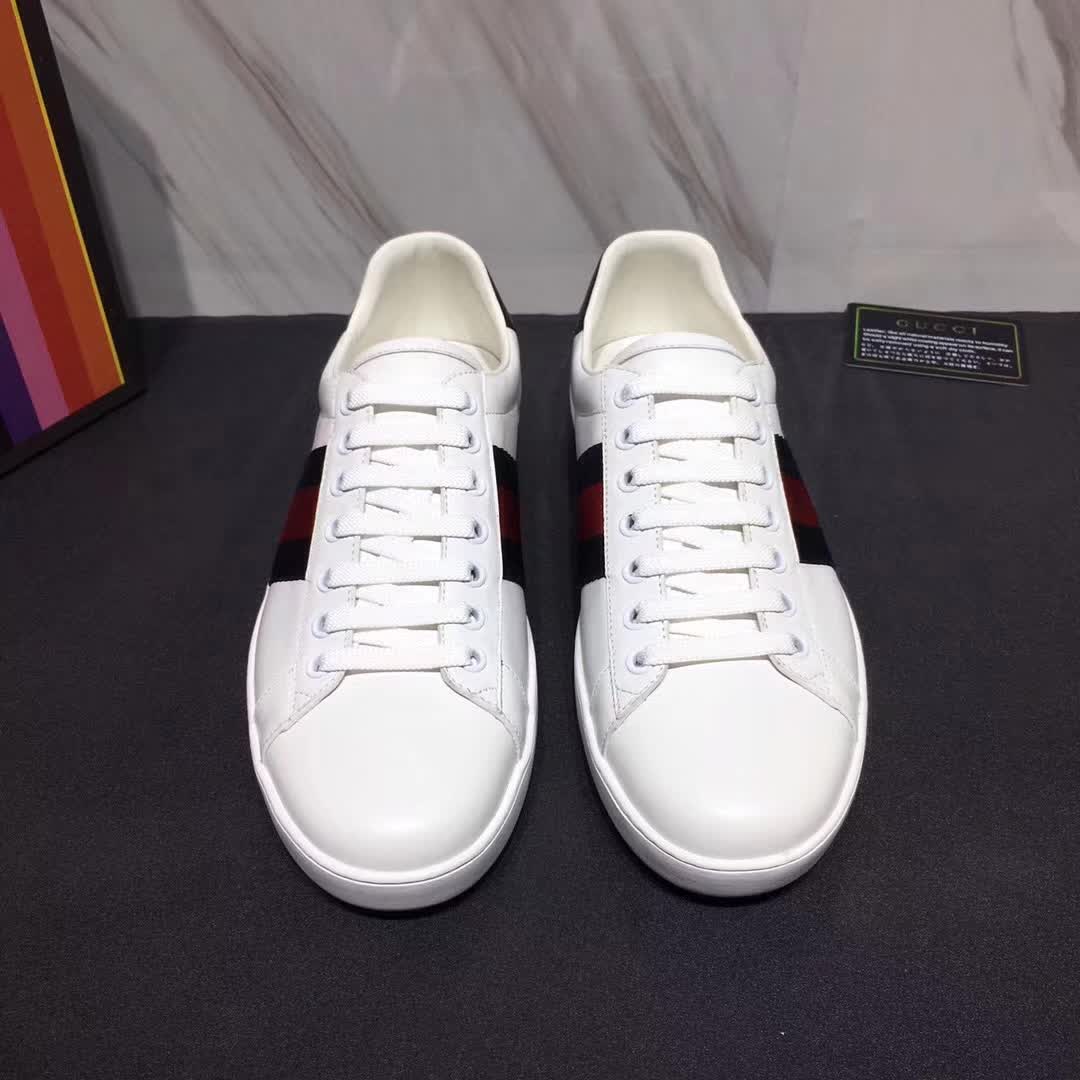 Gucci Men Ace Low-top Sneaker Shoes in Leather with Web-Navy