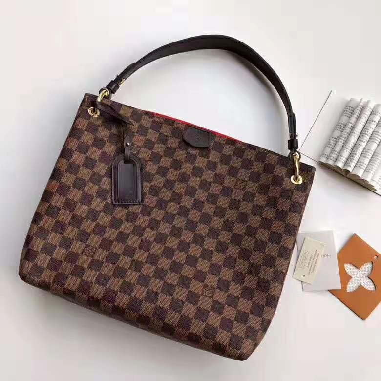 Louis Vuitton LV Women Graceful PM Hobo in Graphic Damier Ebene Canvas-Brown