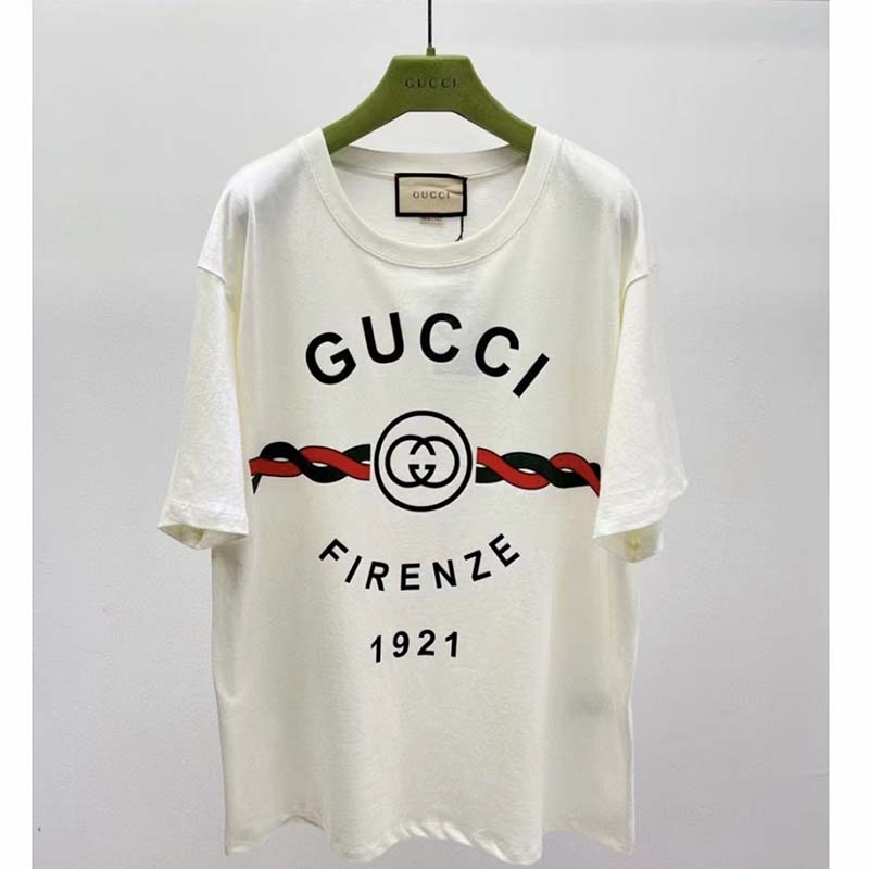 Gucci GG Men Cotton Jersey ‘Gucci Firenze 1921’ White T-Shirt Crewneck Oversize Fit