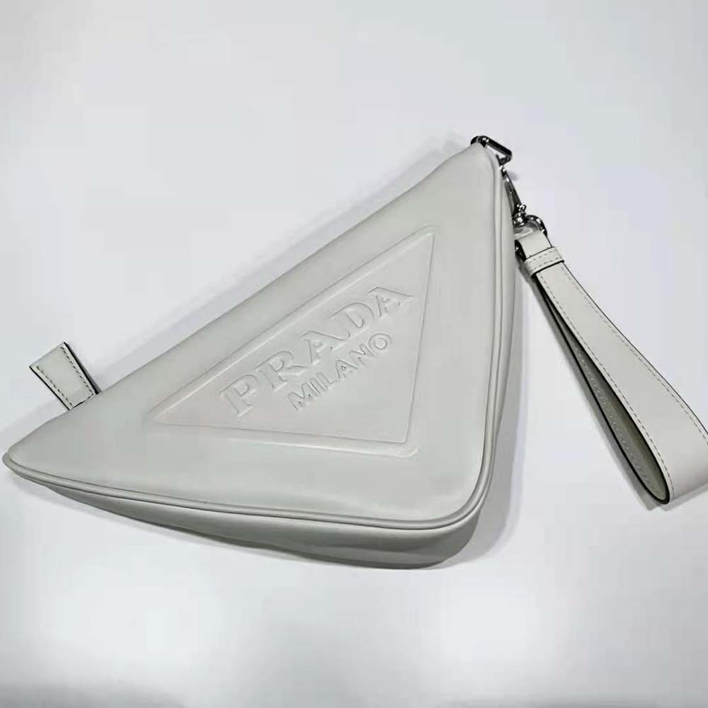 Prada Women Leather Triangle Leather Pouch-White