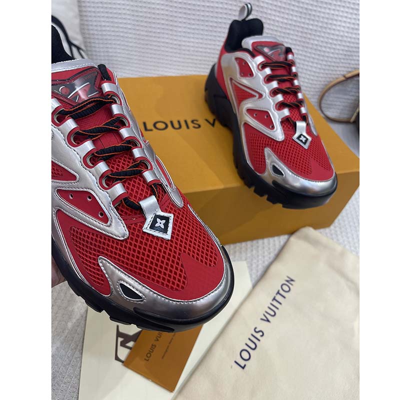 Louis Vuitton Unisex LV Runner Tatic Sneaker Red Mix Materials Rubber Monogram Flowers