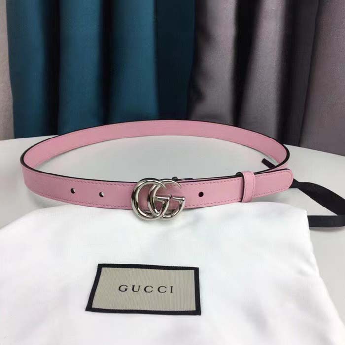 Gucci Unisex GG Marmont Thin Belt Light Pink Leather Double G Buckle 2 CM Width