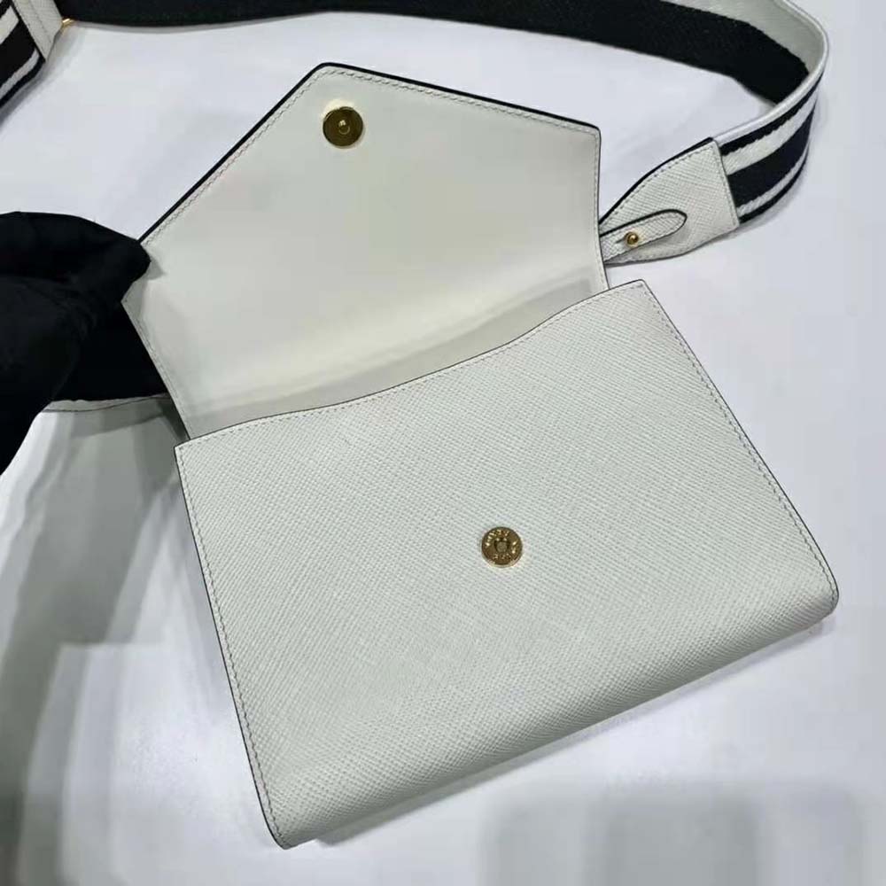 Prada Women Monochrome Saffiano and Leather Bag-White