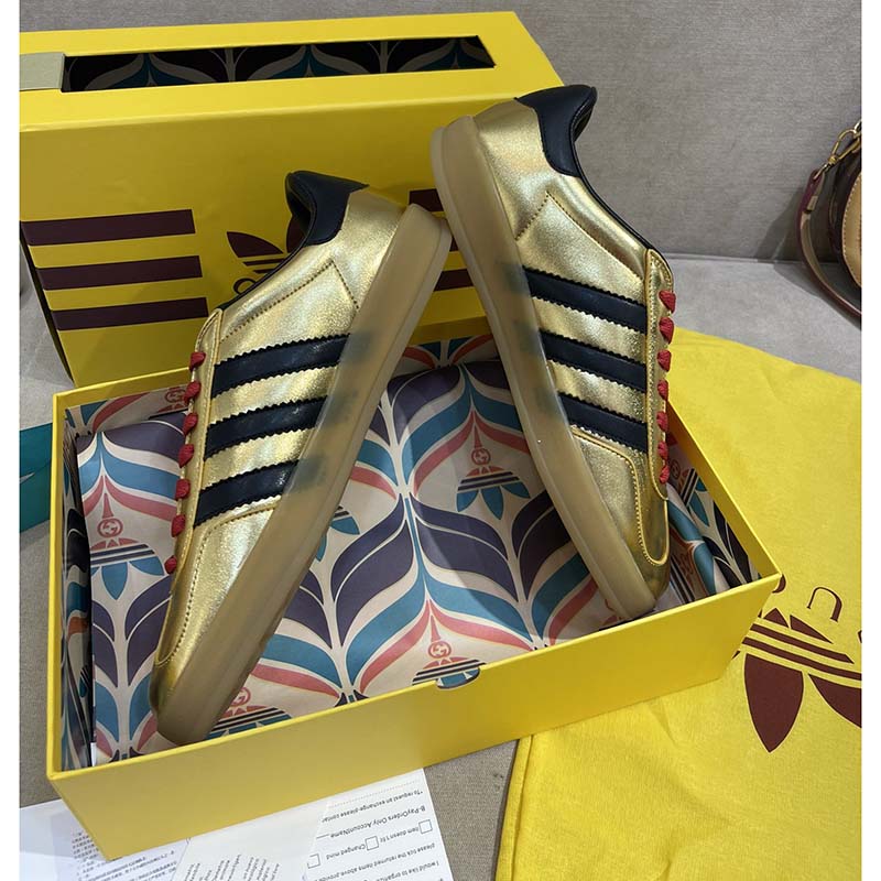 Gucci Unisex Adidas x Gucci Gazelle Sneaker Metallic Gold Leather Low 3.3 Cm Heel
