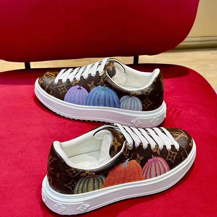 Louis Vuitton Women LV Time Out Sneaker Brown Printed Patent Monogram Canvas Flowers