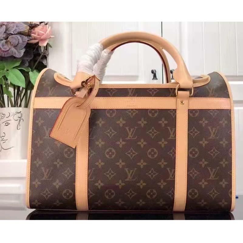 Louis Vuitton Unisex Dog Bag Carrier Brown Monogram Coated Canvas Cowhide Leather