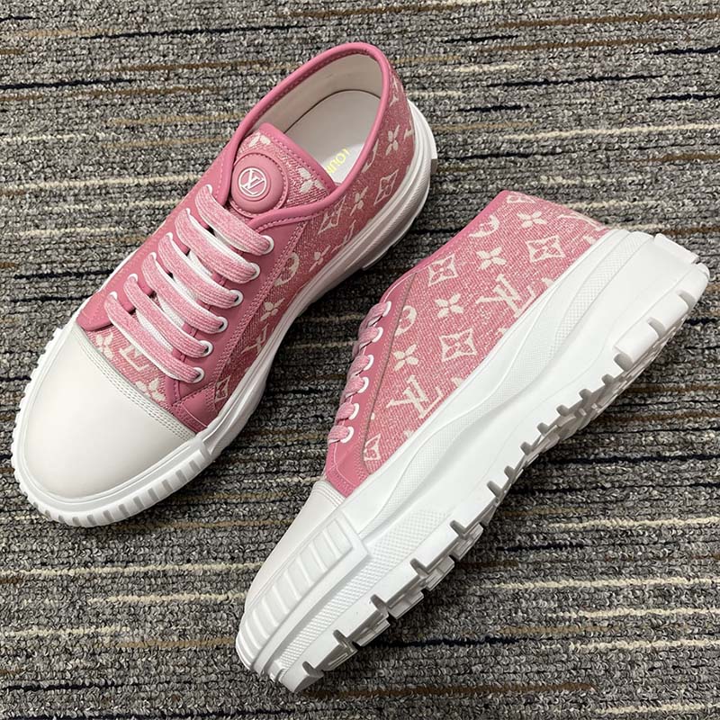 Louis Vuitton Women LV Squad Sneaker Rose Clair Pink Monogram Denim Rubber Circle