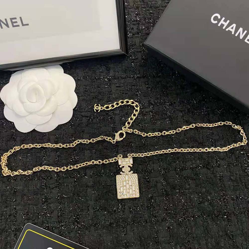 Chanel Women Long Pendant Necklace in Metal and Strass