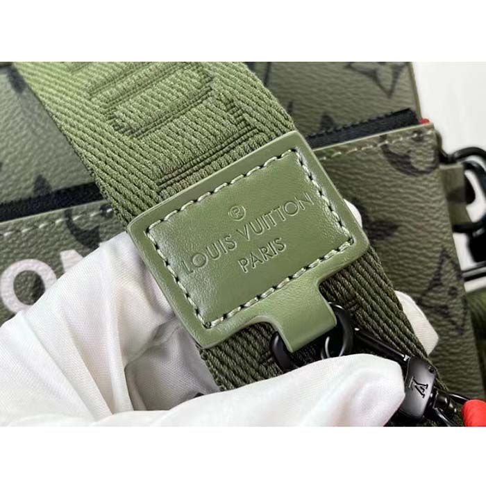 Louis Vuitton LV Unisex Trio Messenger Khaki Green Vermillion Red Monogram Canvas Cowhide Leather