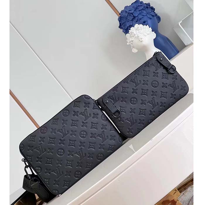 Louis Vuitton LV Unisex Trio Messenger Bag Black Calf Leather Cowhide