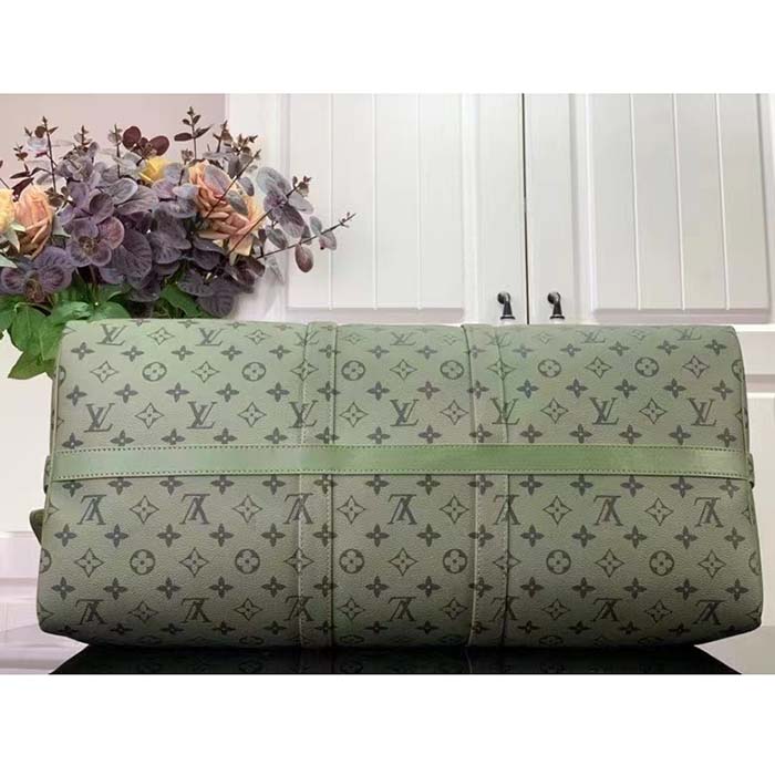 Louis Vuitton LV Unisex Keepall Bandoulière 55 Khaki Green Vermillion Red Monogram Canvas