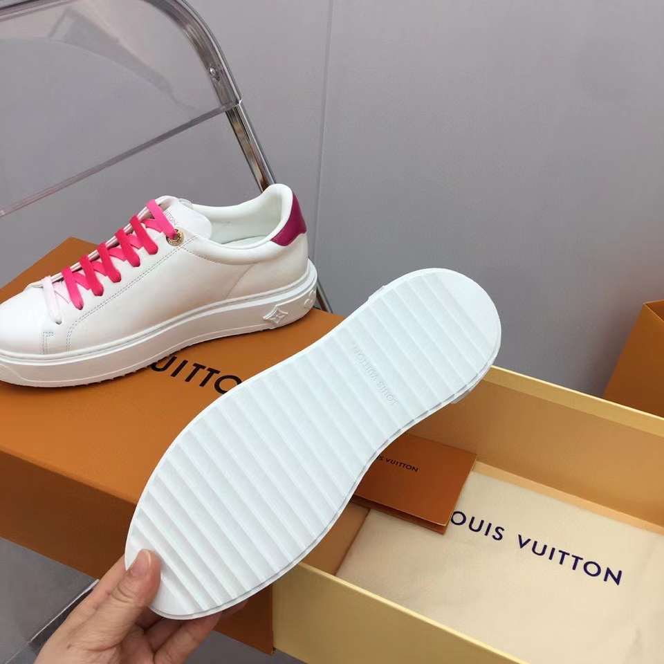 Louis Vuitton Unisex LV Time Out Sneaker Fuchsia Pink Printed Calf Leather Rubber Circle