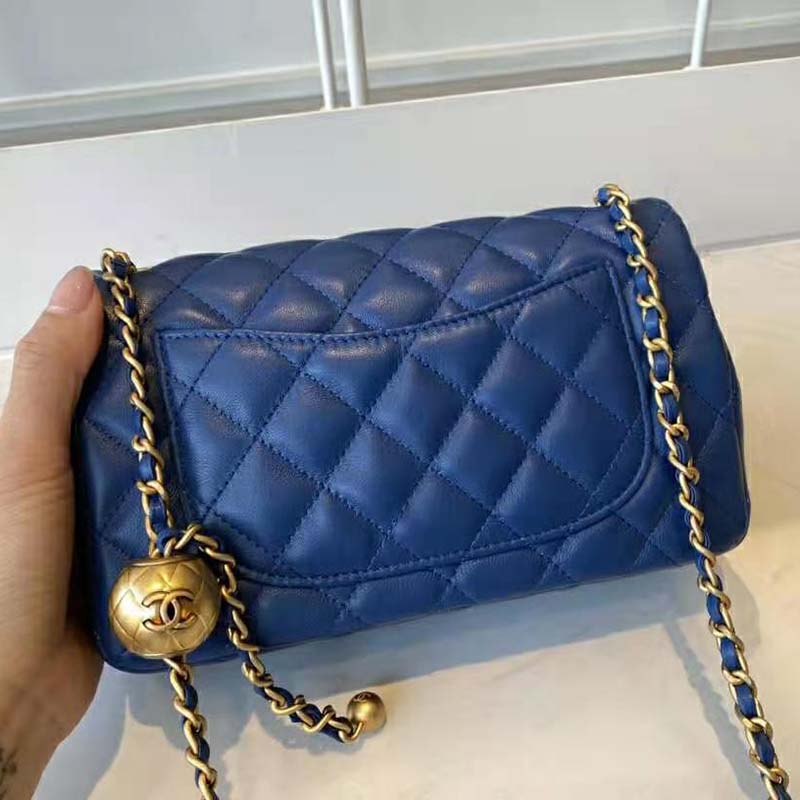 Chanel Women Mini Flap Bag Lambskin & Gold-Tone Metal Blue