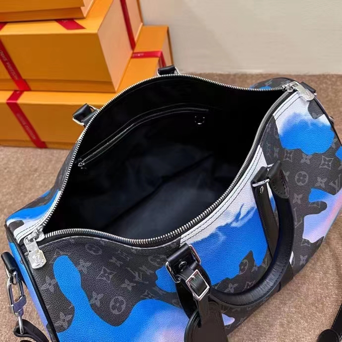 Louis Vuitton LV Unisex Keepall 55B Sunrise Monogram Eclipse Coated Canvas Cowhide Leather