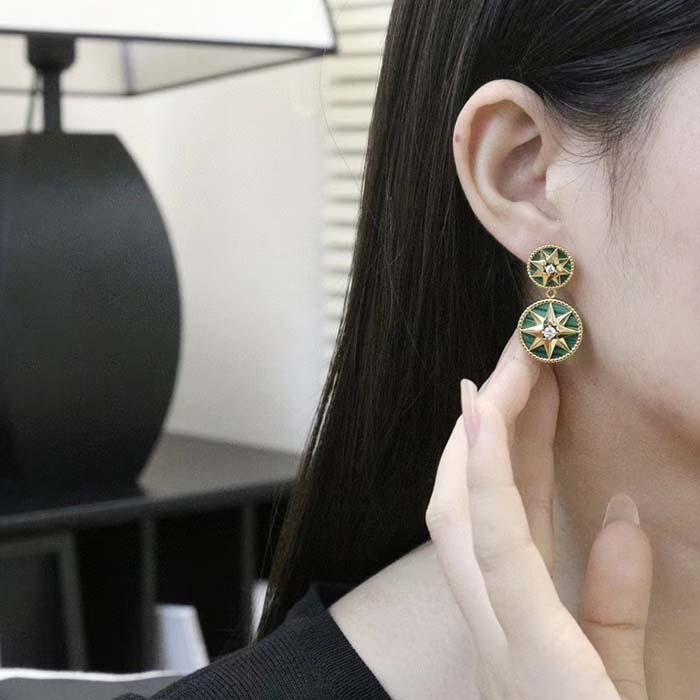 Dior Women CD Rose Des Vents Earring Yellow Gold Diamonds Malachite