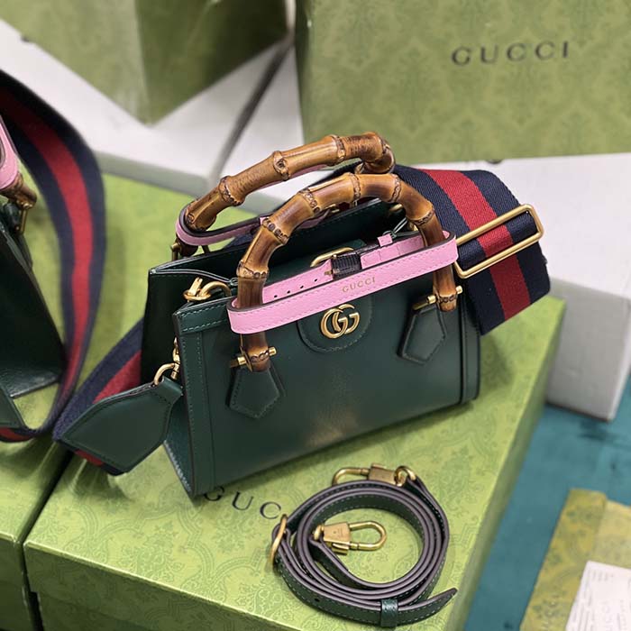 Gucci GG Women Diana Mini Tote Bag Green Leather Double G