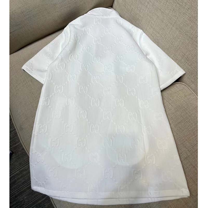 Gucci Women GG Jersey Jacquard Dress White High Neck Polyester Green Red Web