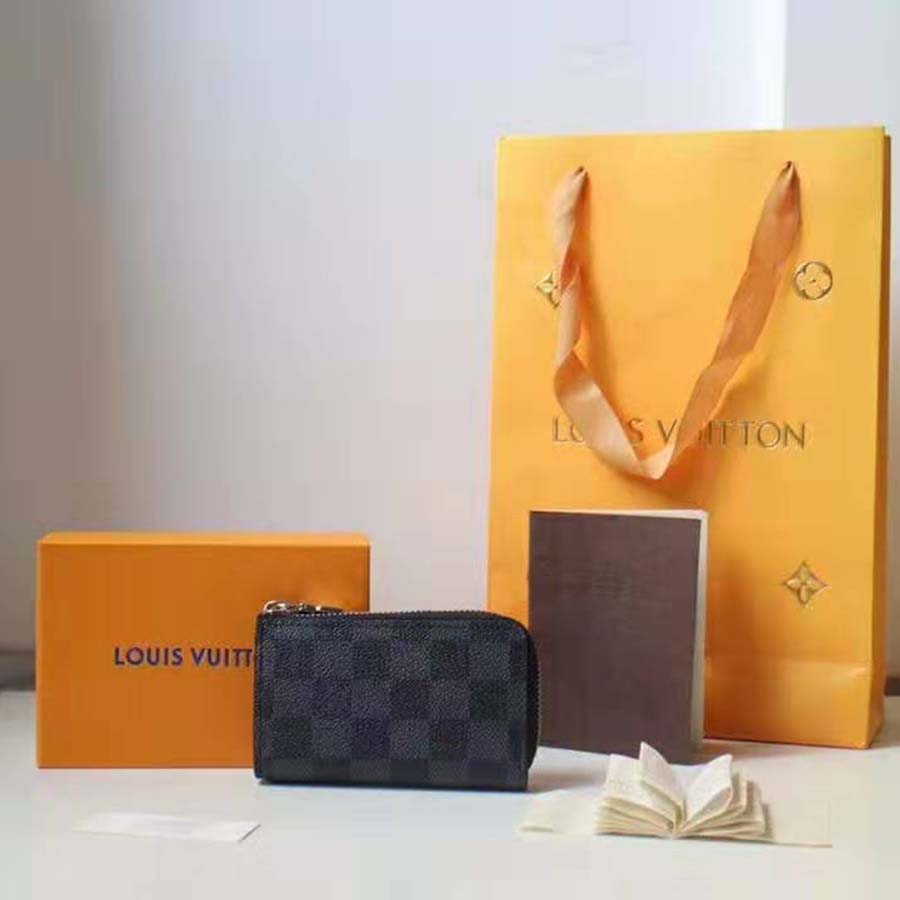 Louis Vuitton LV Unisex Pochette Clé Key Pouch Wallet in Damier Graphite Canvas-Grey